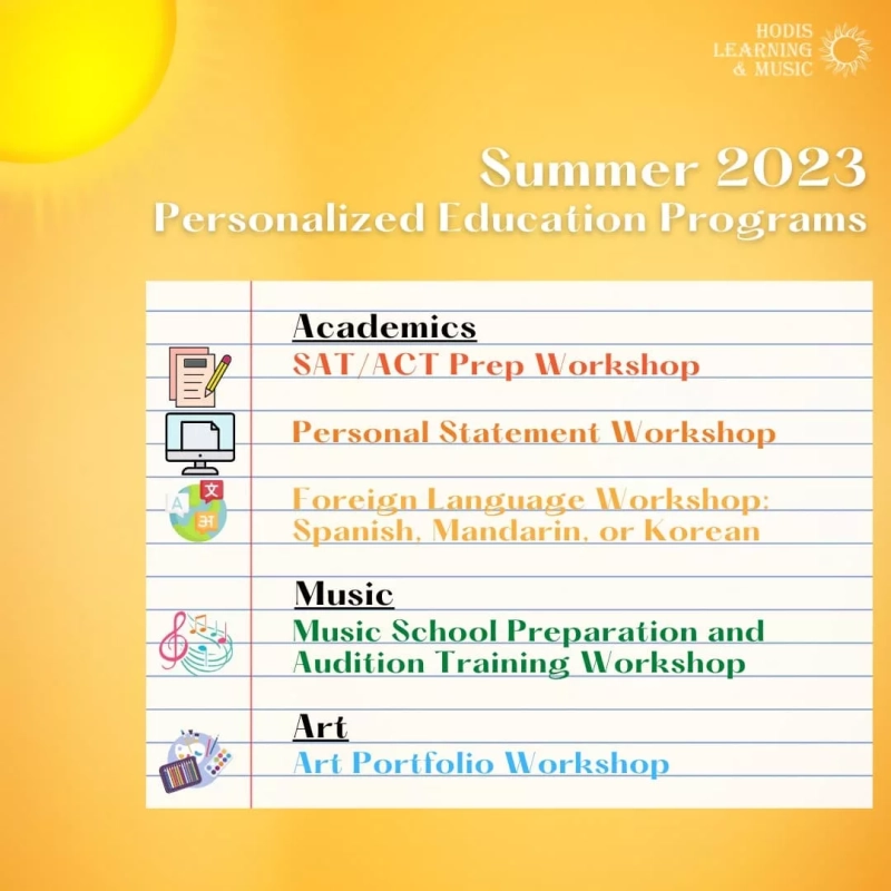 2023 Personalized Summer Programs: tutoring, music lessons, and art lessons